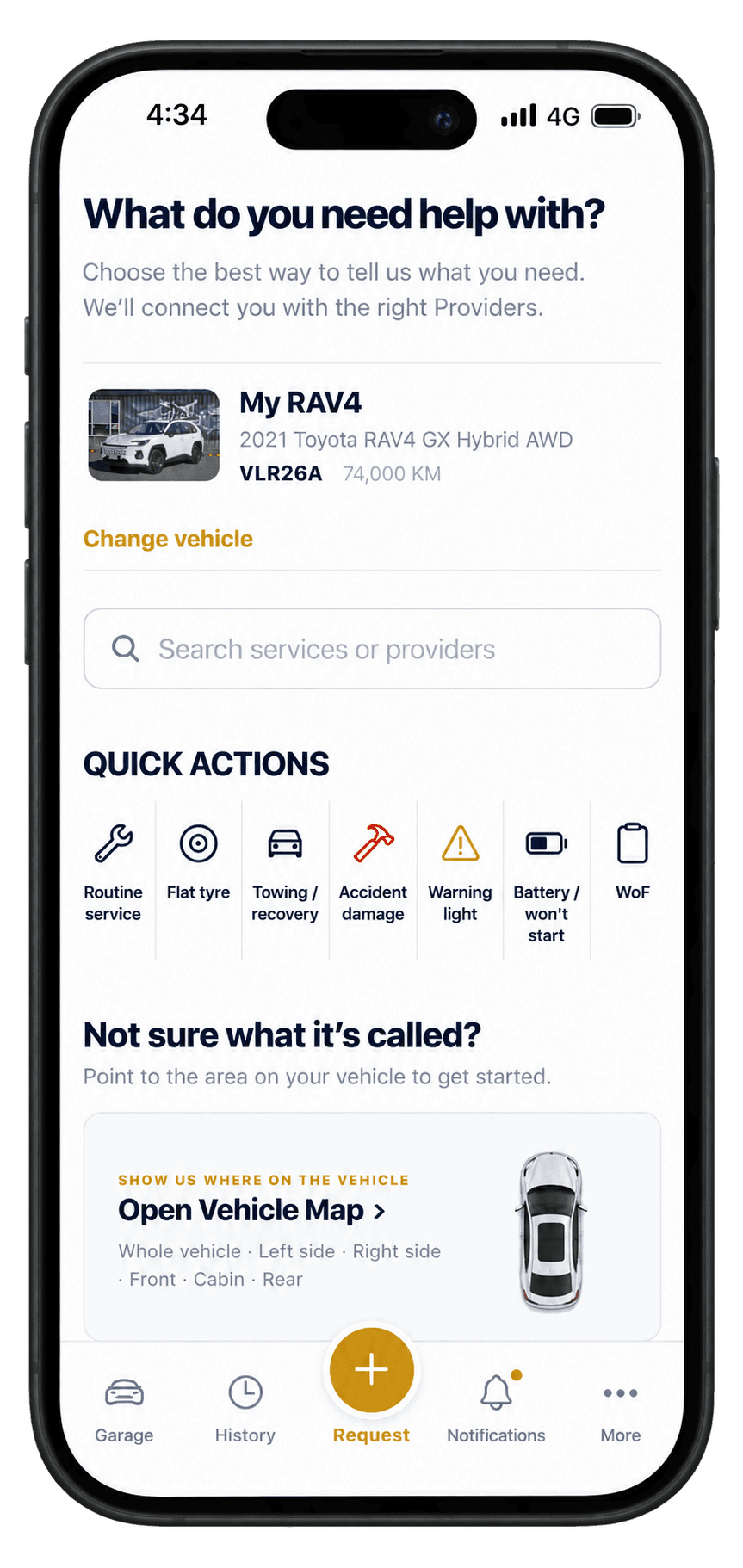 Vailor request screen on a phone