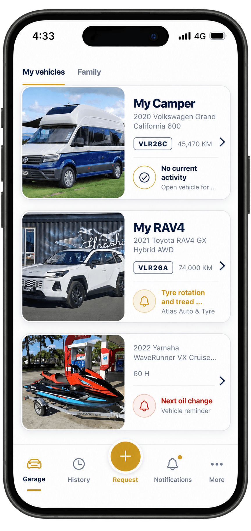 Vailor Garage current activity on a phone