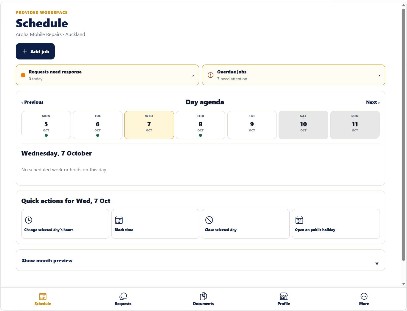 Vailor Provider schedule workspace